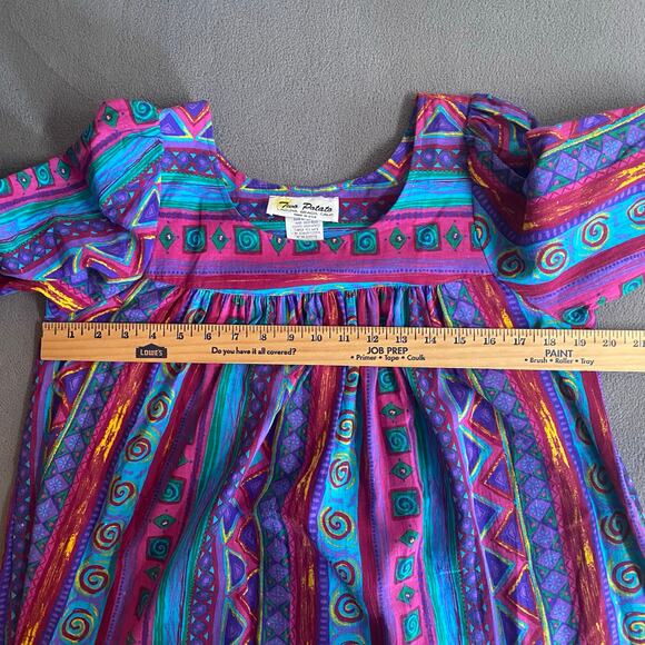 Vtg 80s 90s Two Potato Laguna Beach Artsy Midi Muumuu Dress Womens XS Cotton NOS - Picture 11 of 16